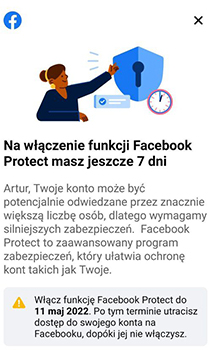 Facebook ostrzeżenie